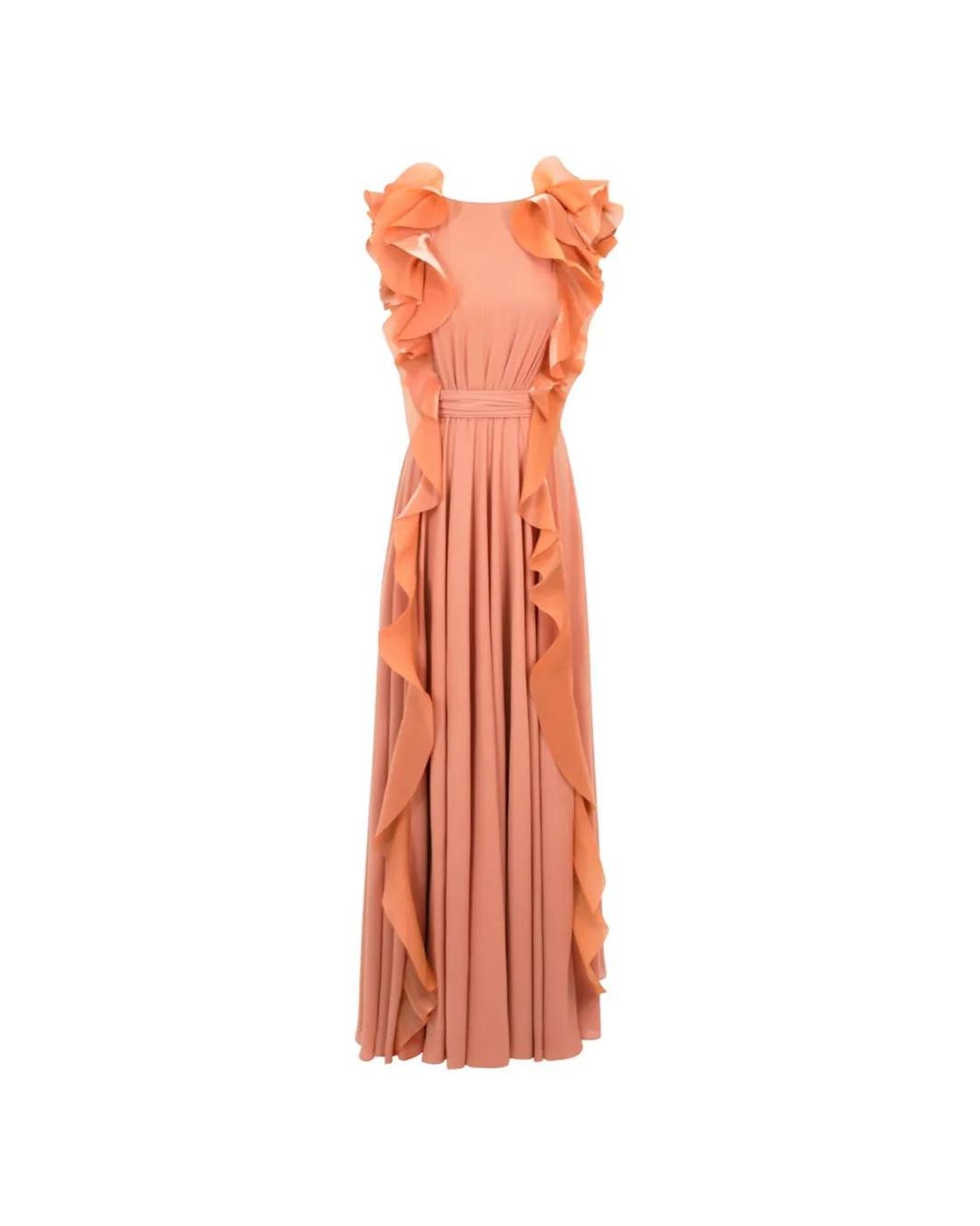 Gemy Maalouf Orange Ruffled Open-Back Dress