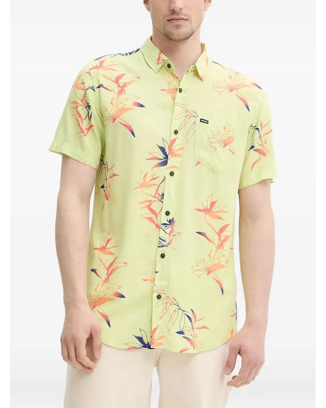 Rip Curl Yellow Fun Times Floral-Print Short-Sleeve Shirt for men