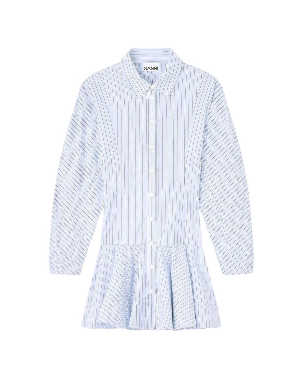 Ganni White Striped-Pattern Ruffled-Detail Shirt