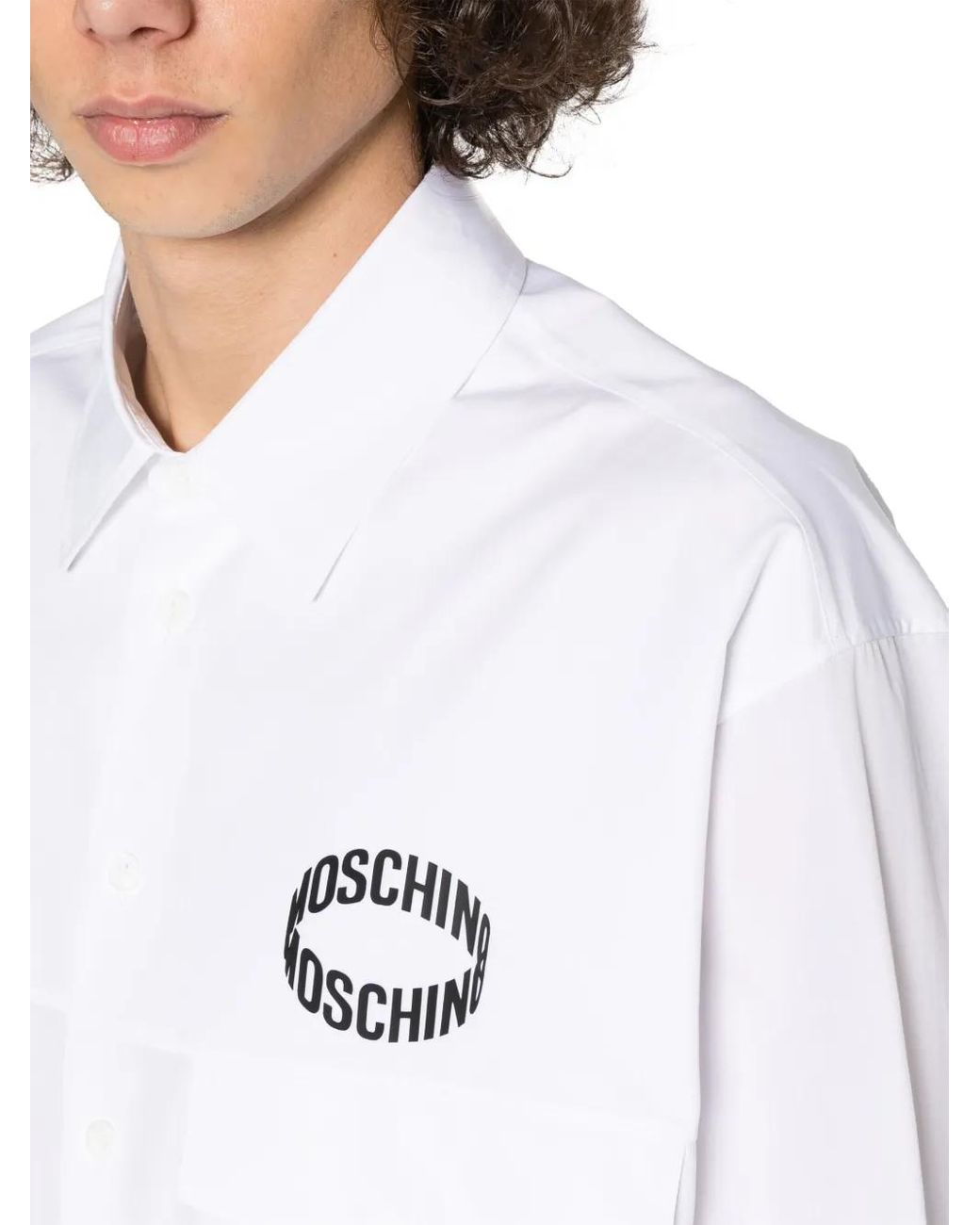 Moschino White Logo-Print Cotton Shirt for men