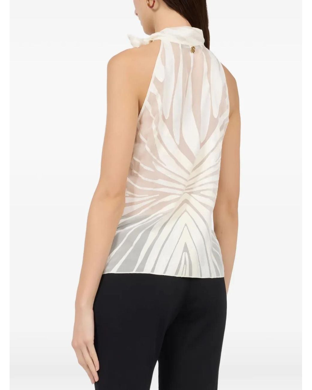 Roberto Cavalli White Ray Print Bow-Detail Top