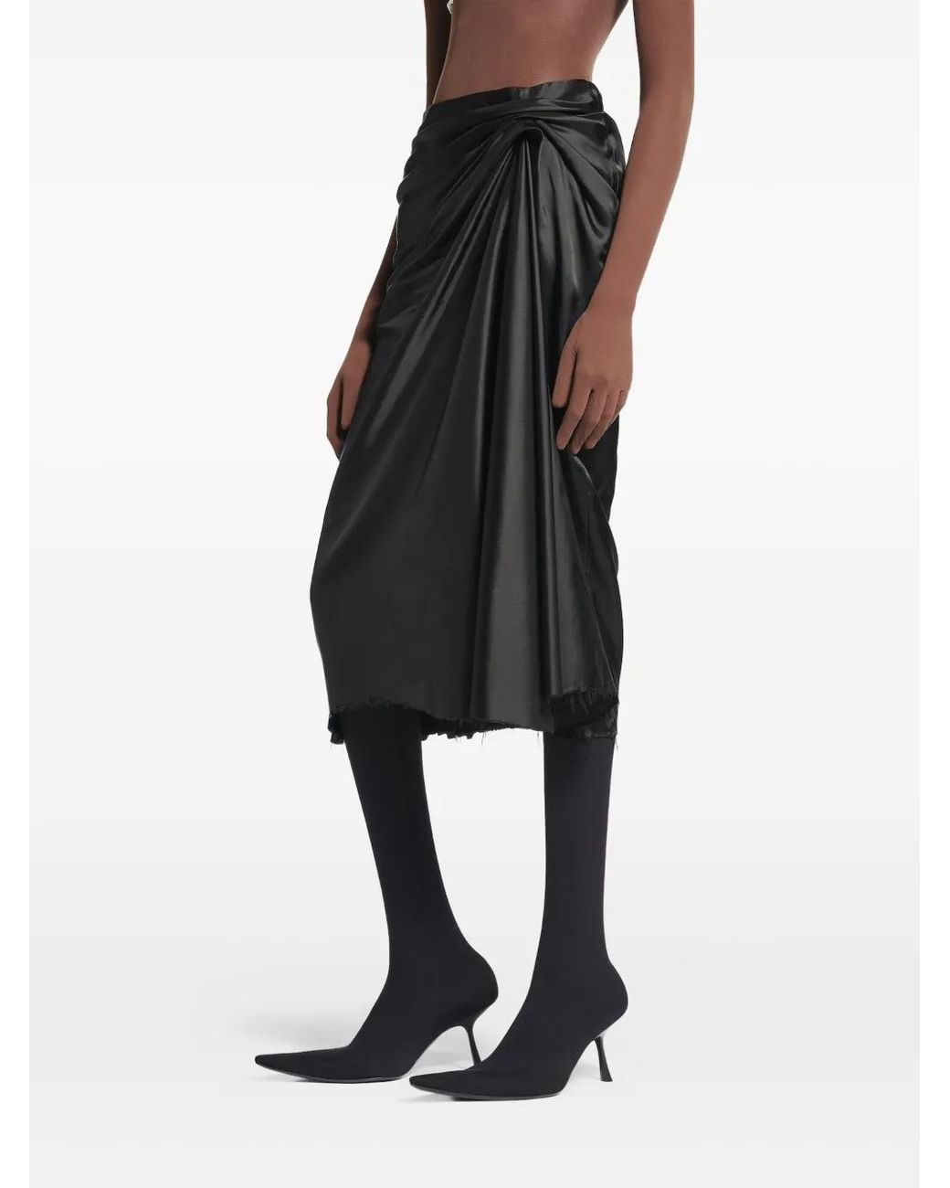 Balenciaga Black Draped Raw-Edge Midi Skirt