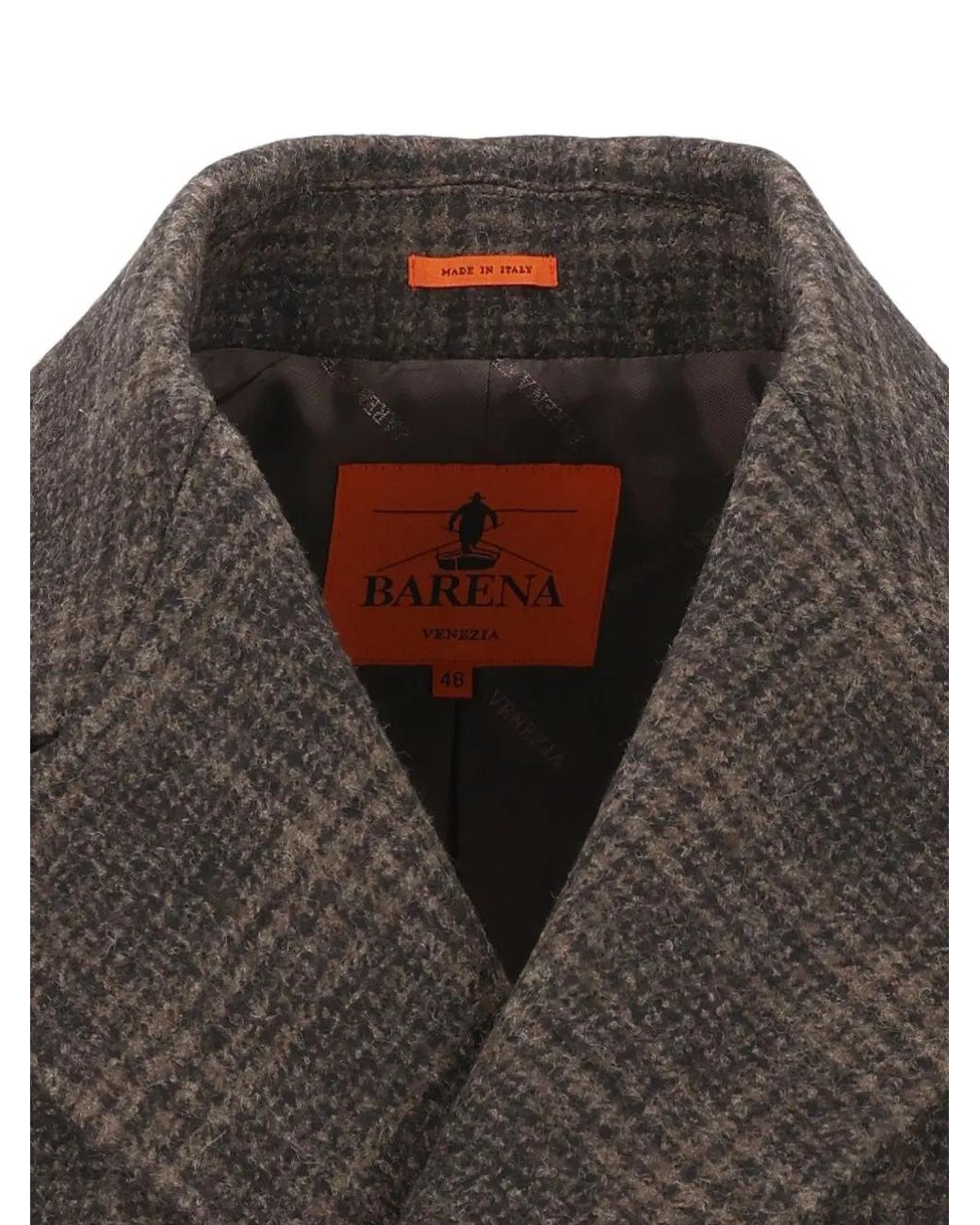 Barena Brown Check-Pattern Double-Breasted Coat for men