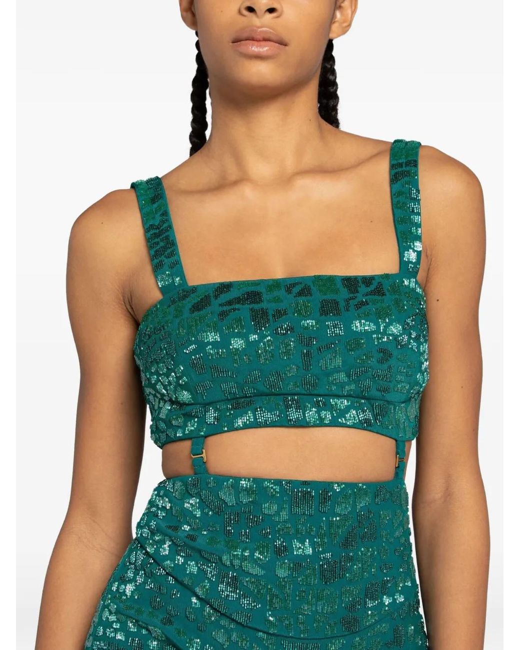 Roberto Cavalli Green Leopard Embellished Mini Dress