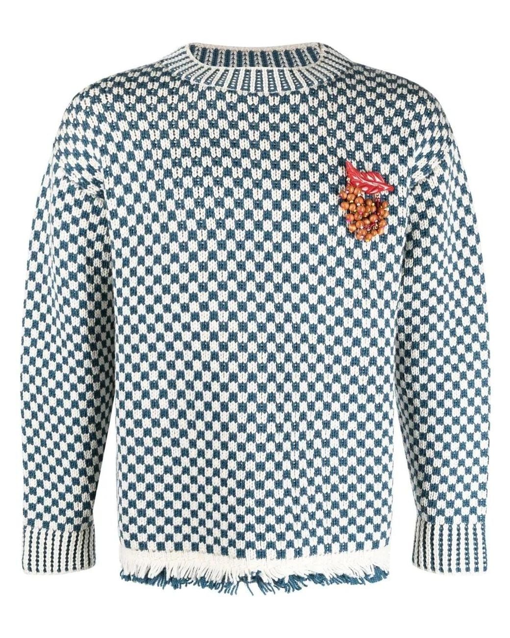 Bode Blue Talsi Fair Isle Checkerboard Knit Sweater for men