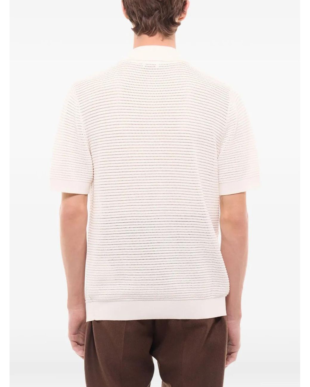 Fursac White Polo En Maille Ajourée for men