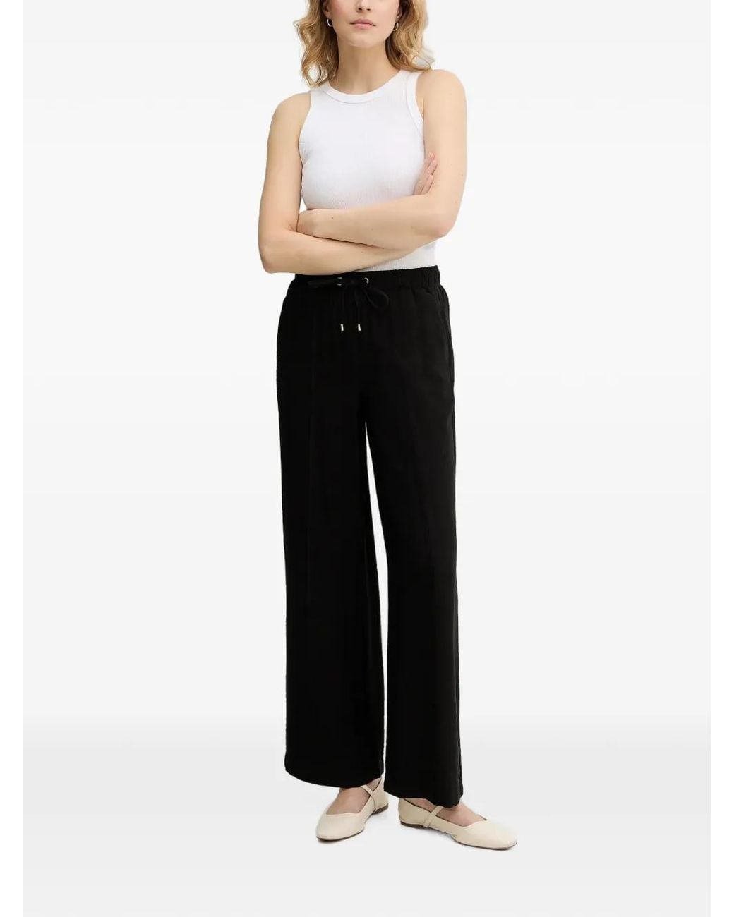 DKNY Black Drawstring Wide-Leg Trousers