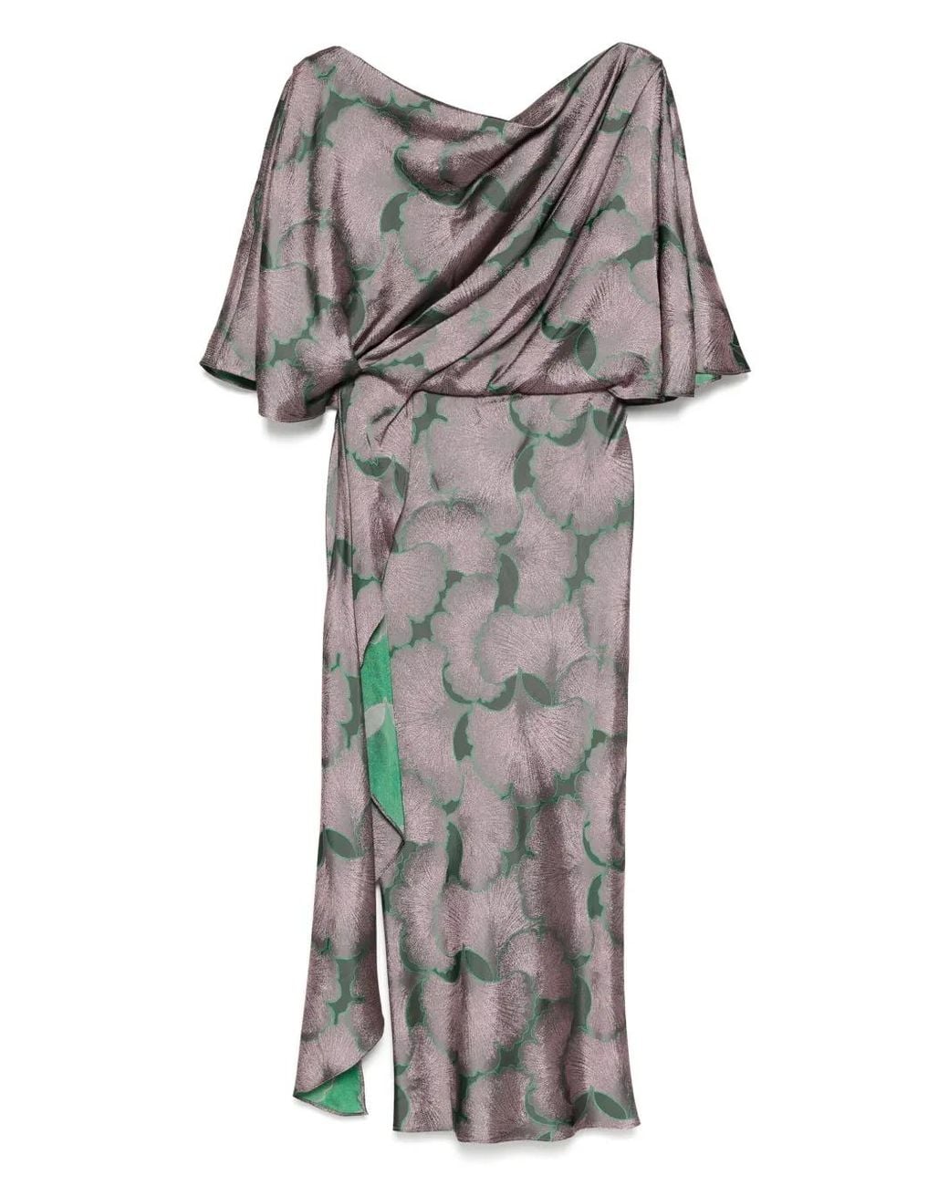 Amsale Gray Jacquard Cascading Draped Dress