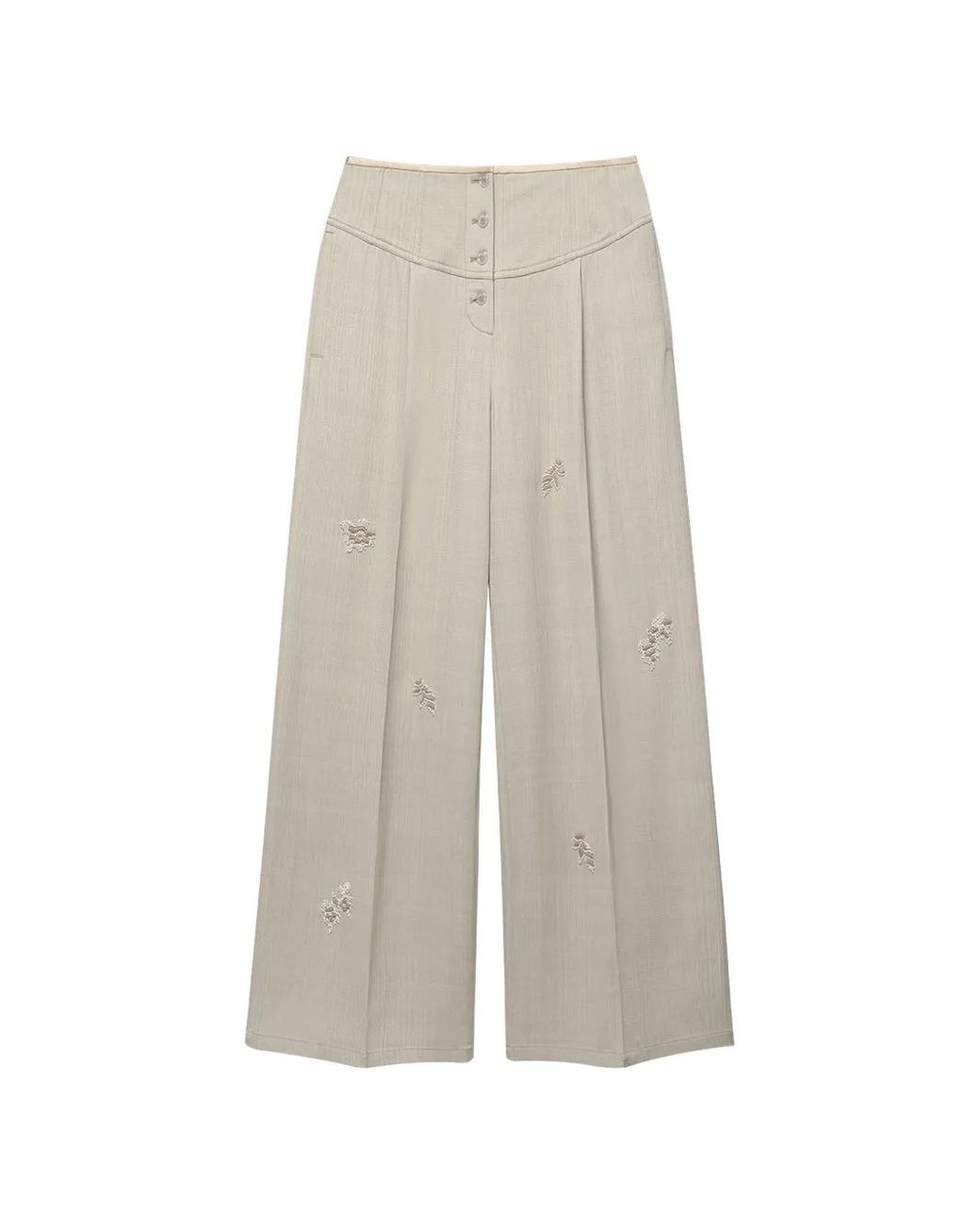 Shanghai Tang White Pantalon Évasé À Broderies