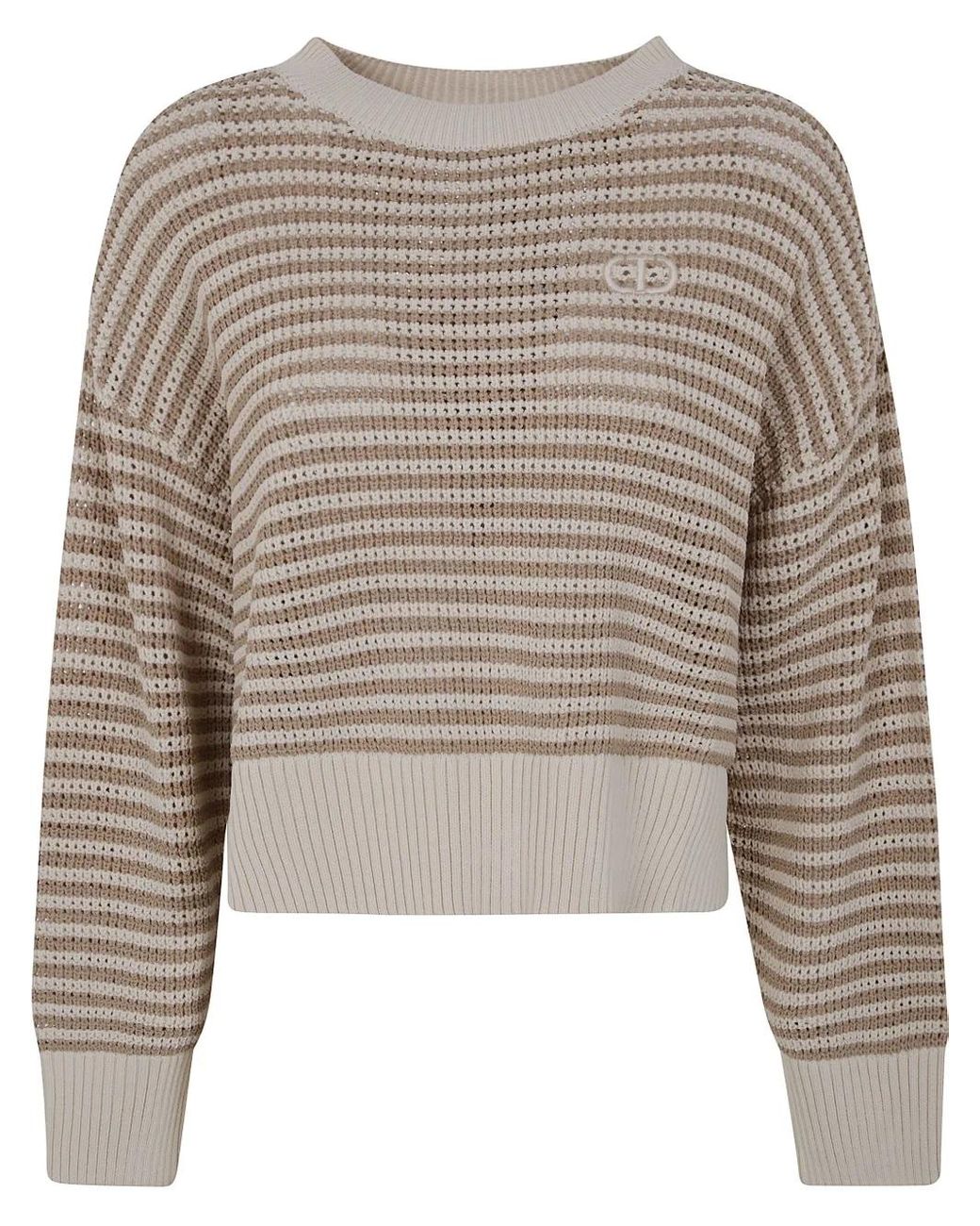 Twinset Brown Logo Striped Jumper