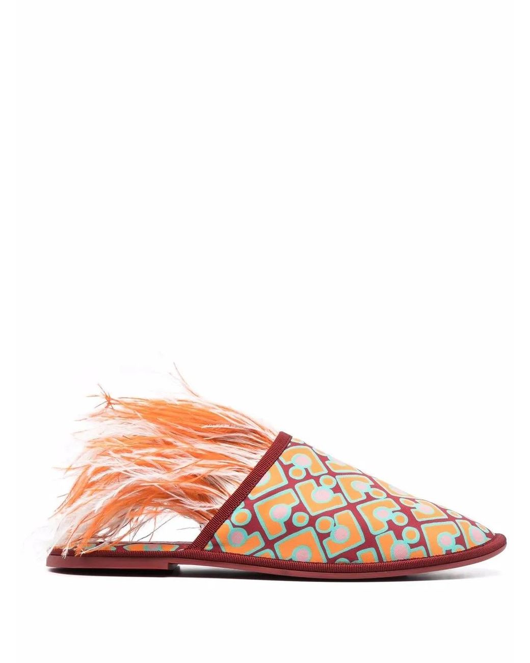 LaDoubleJ Pink Boudoir Feather-Trim Slippers