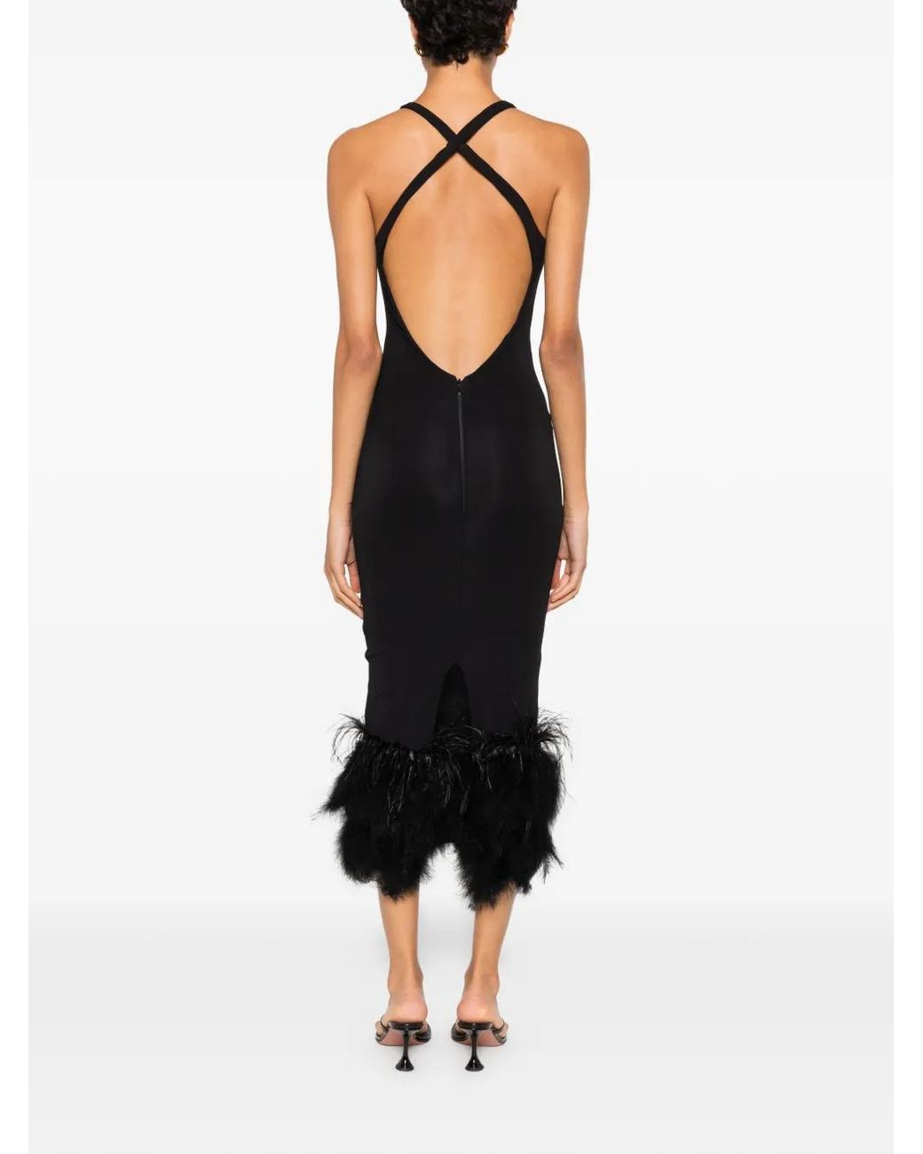 Vestiaire d'un Oiseau Libre Black Feather-Trim Crossover-Strap Dress