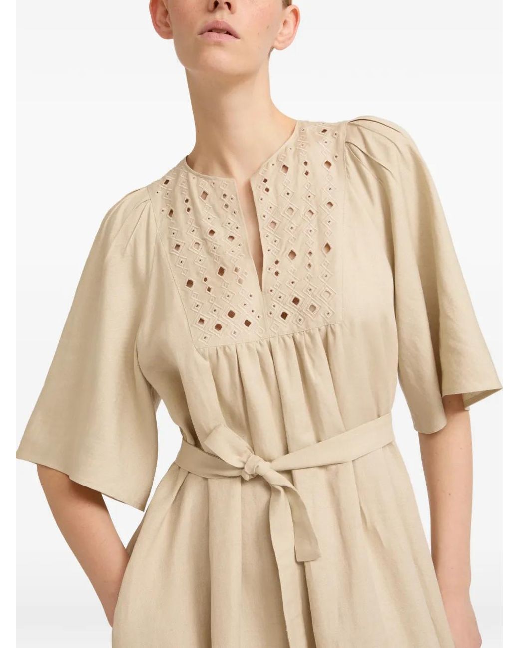 Yves Salomon Natural Embroidered-Detail Midi Dress