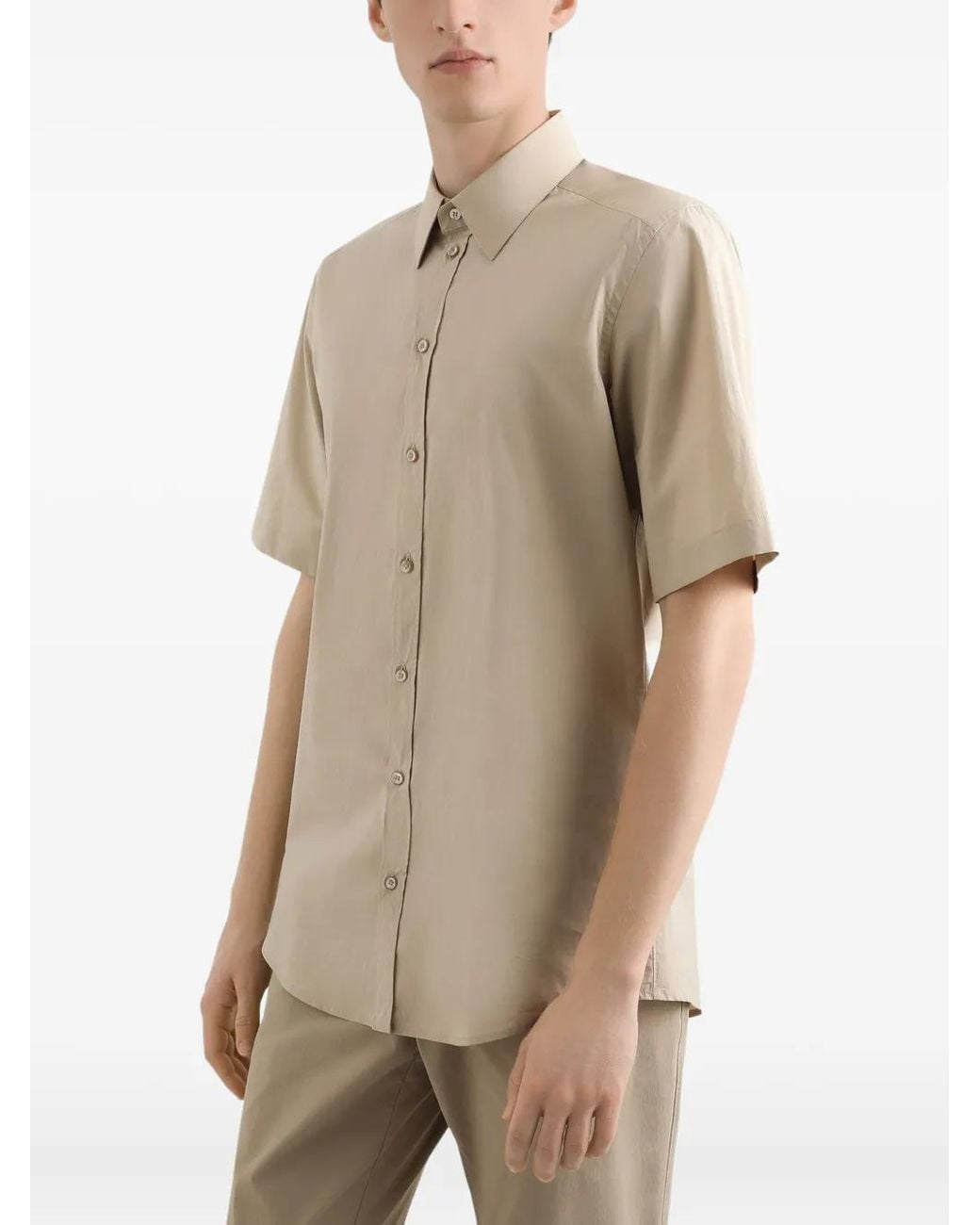 Dolce & Gabbana Natural Button-Up Short-Sleeve Shirt for men