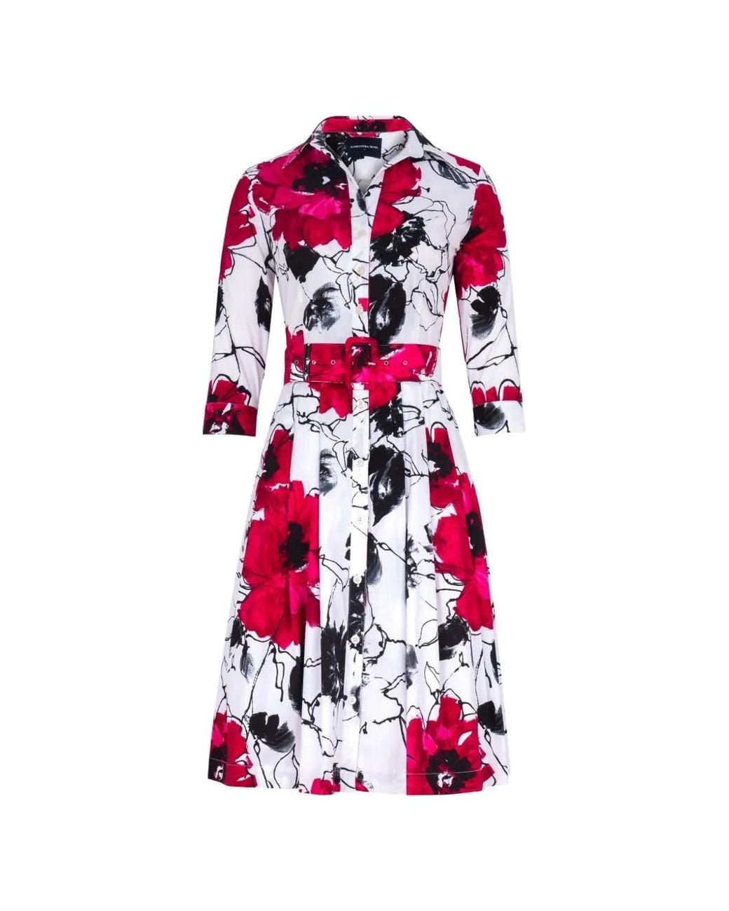 Samantha Sung White Audrey Floral-Print Midi Dress