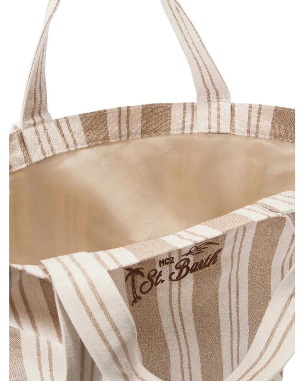 Mc2 Saint Barth White Essential Beach Striped Cotton Tote Bag