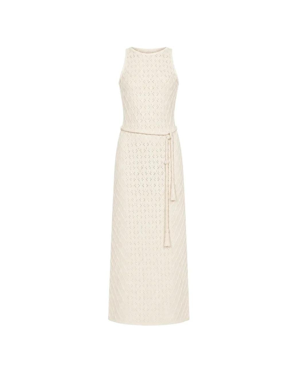 Devon Windsor White Robe Longue À Ceinture Tressée
