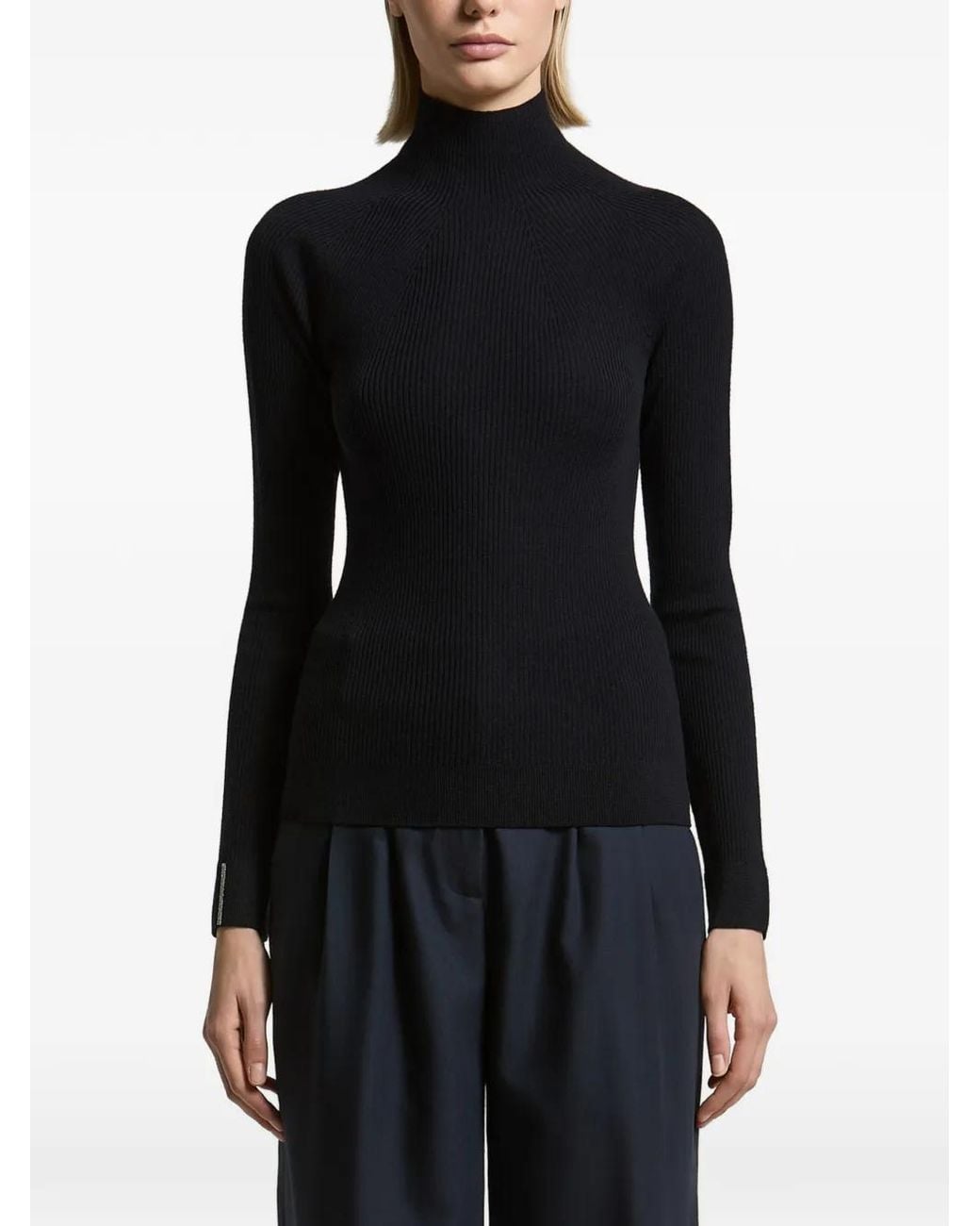 Peserico Black Ribbed-Knit High-Neck Sweater