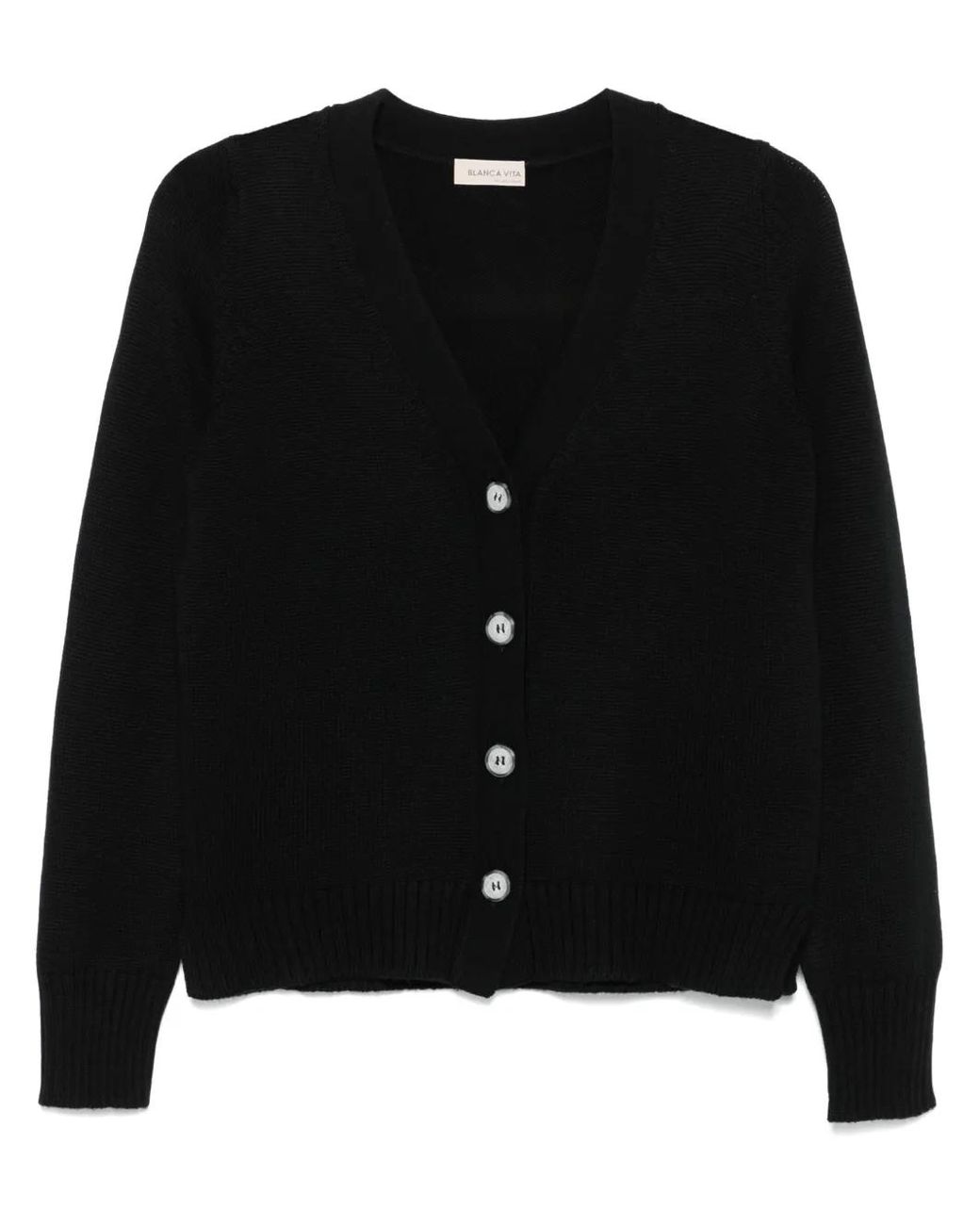 Blanca Vita Black Virgin Wool Cardigan