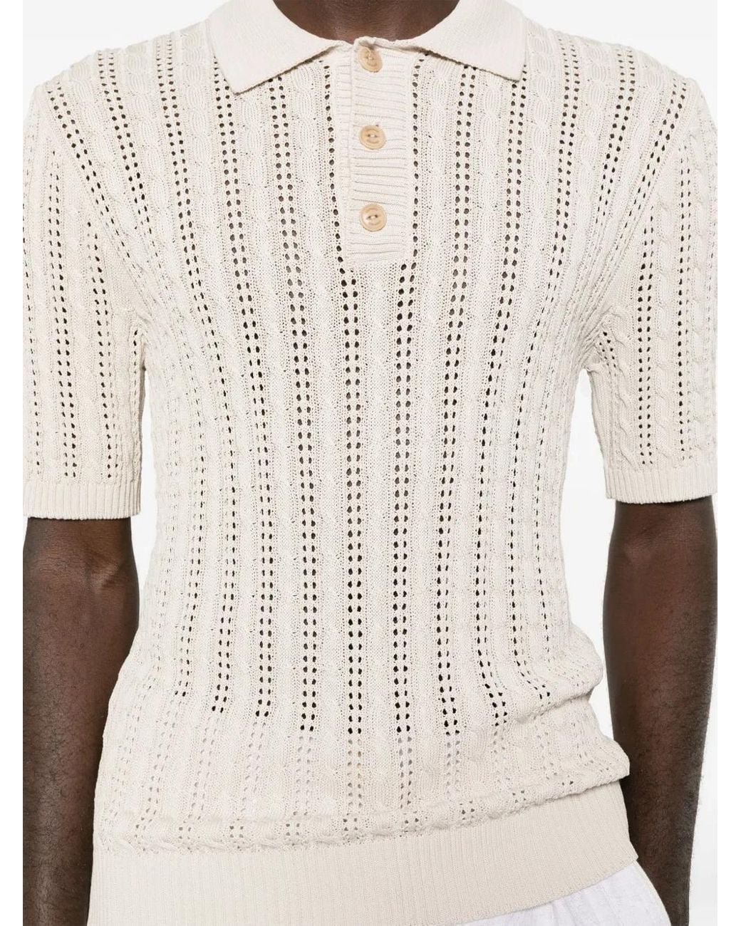 Eleventy White Cable-Knit Polo Shirt for men