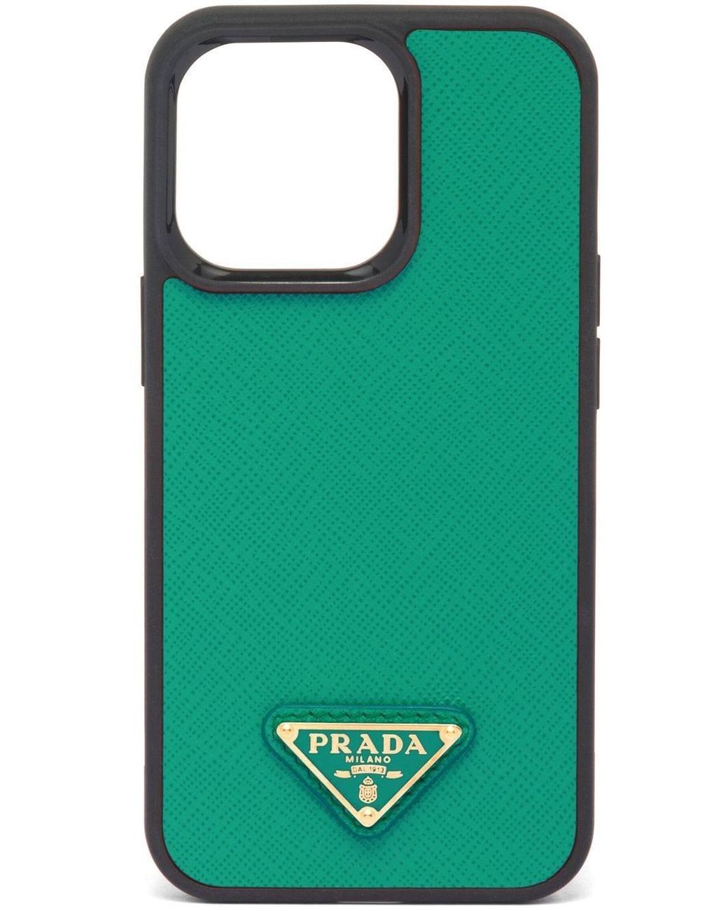 Prada Leather Enamel Triangle Logo Iphone 13 Pro Case in Green | Lyst