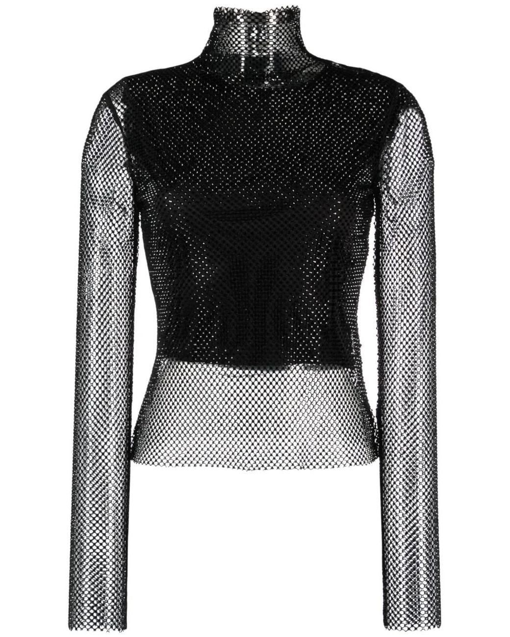 Sportmax Black Rhinestone-Embellished Mesh Top