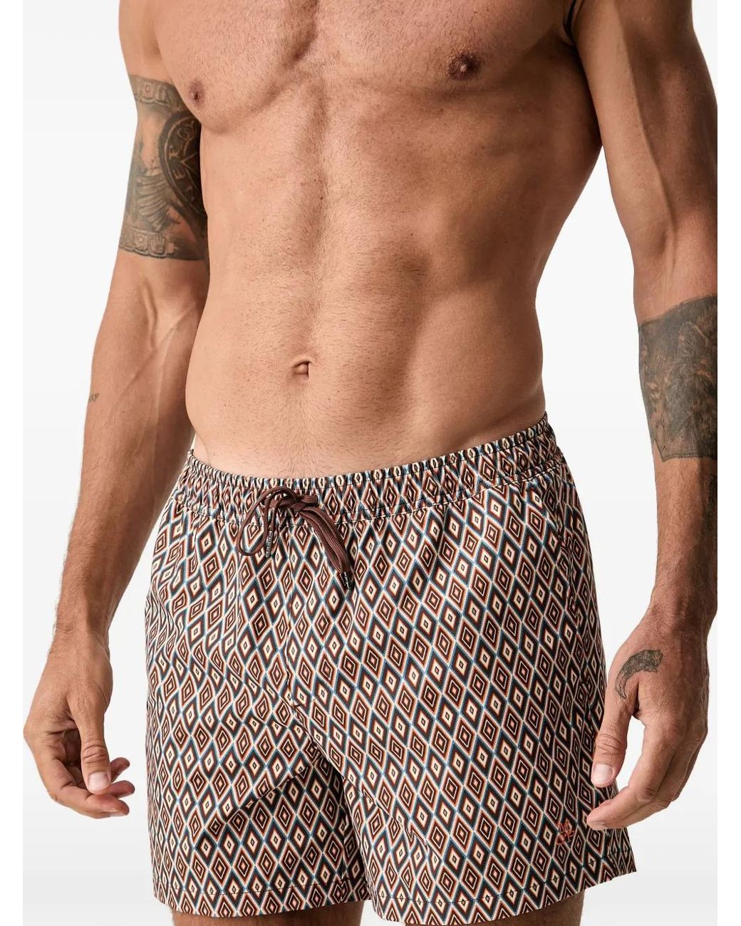 Marc O' Polo Brown Diamond-Print Swim Shorts for men