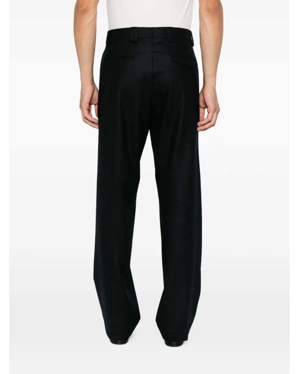 Berwich Black Pleated Wool Trousers for men