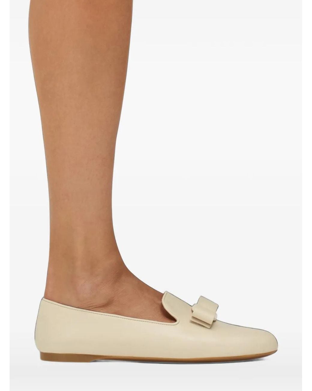 Ferragamo White Vara Bow Loafers