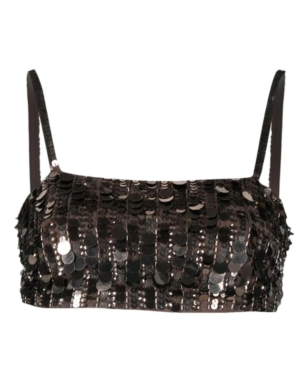 P.A.R.O.S.H. Black Sequin-Embellished Cropped Tank Top