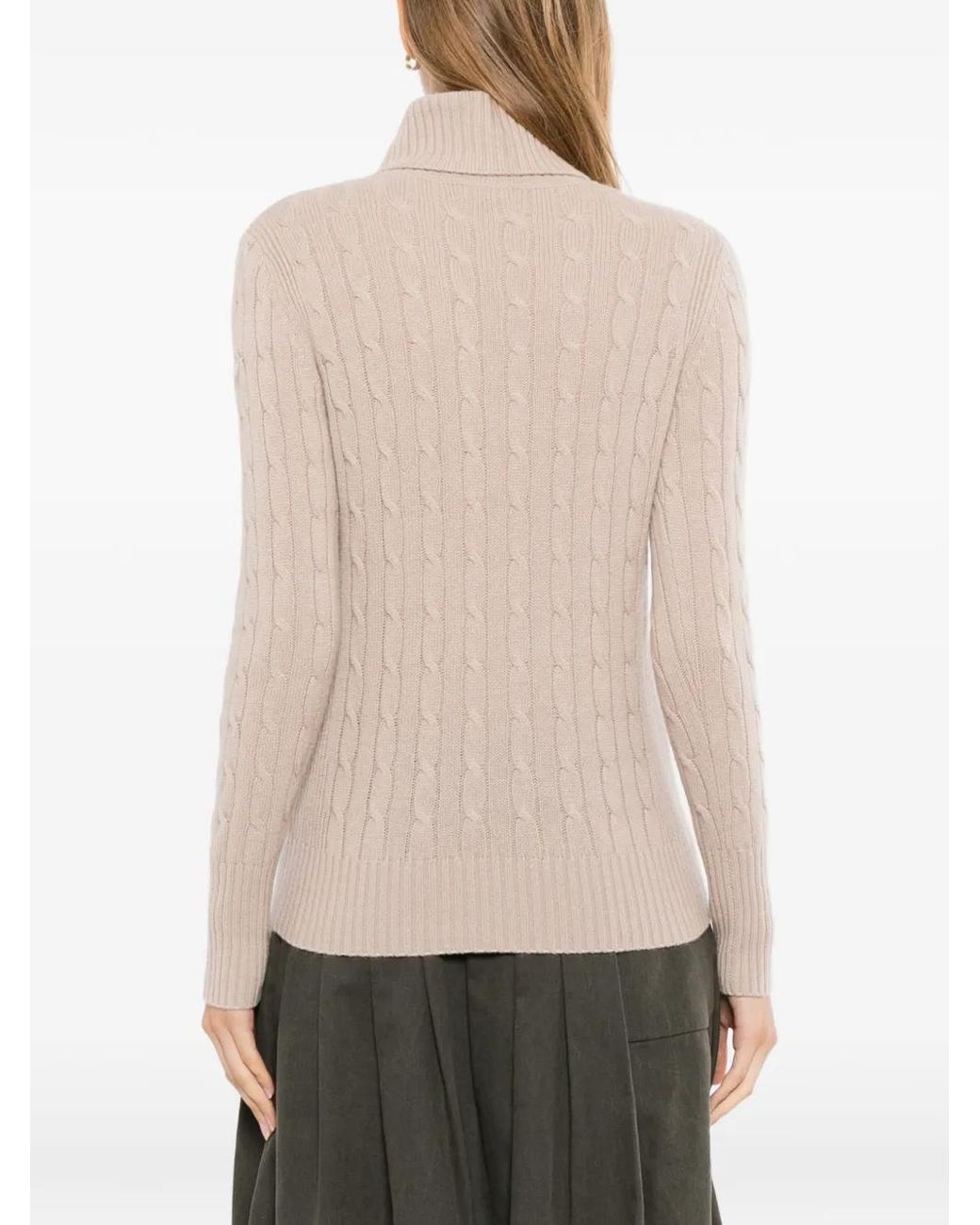 N.Peal Cashmere Natural Adelyn Cable Roll Neck Knitted Top