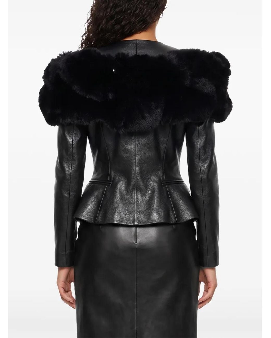 Magda Butrym Black Faux-Fur Peplum-Hem Stole