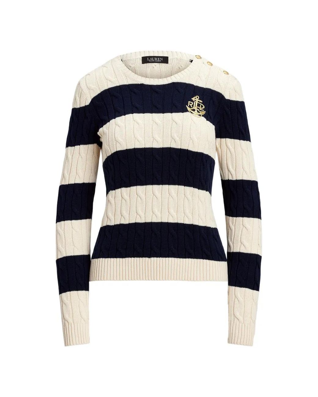 Ralph Lauren Blue Pull En Maille Torsadée À Rayures