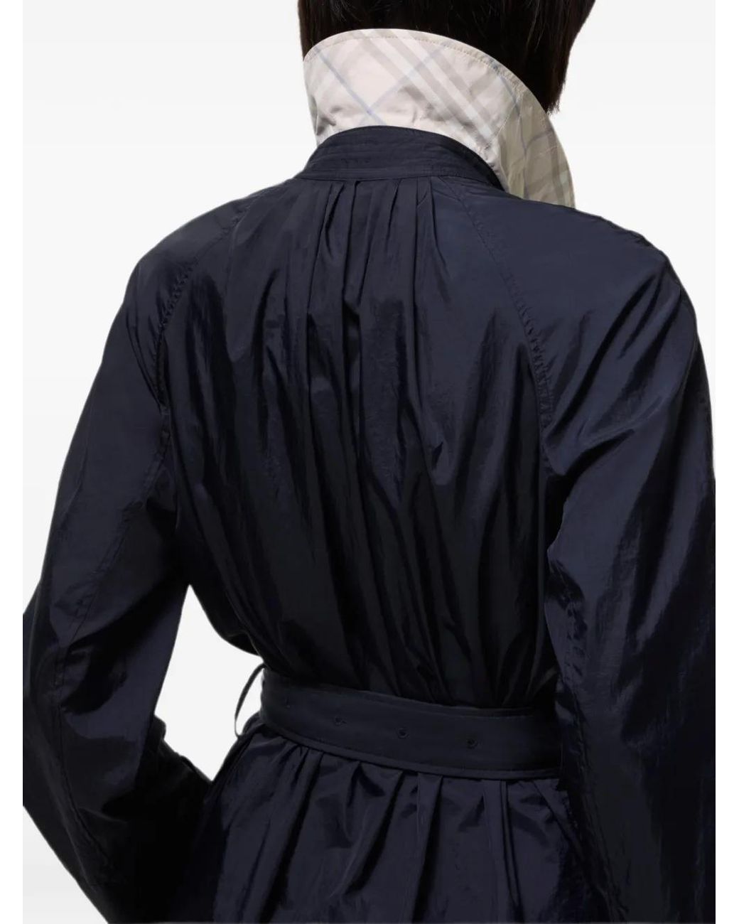 Burberry Blue Long Belted Nylon Tickhill Car Coat