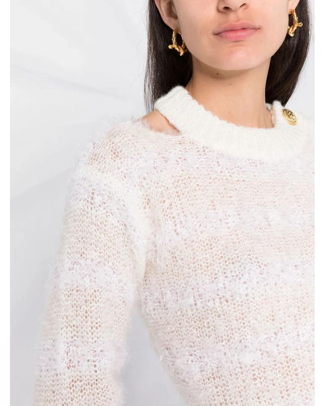 Balmain White Buttoned Crew-Neck Jumper