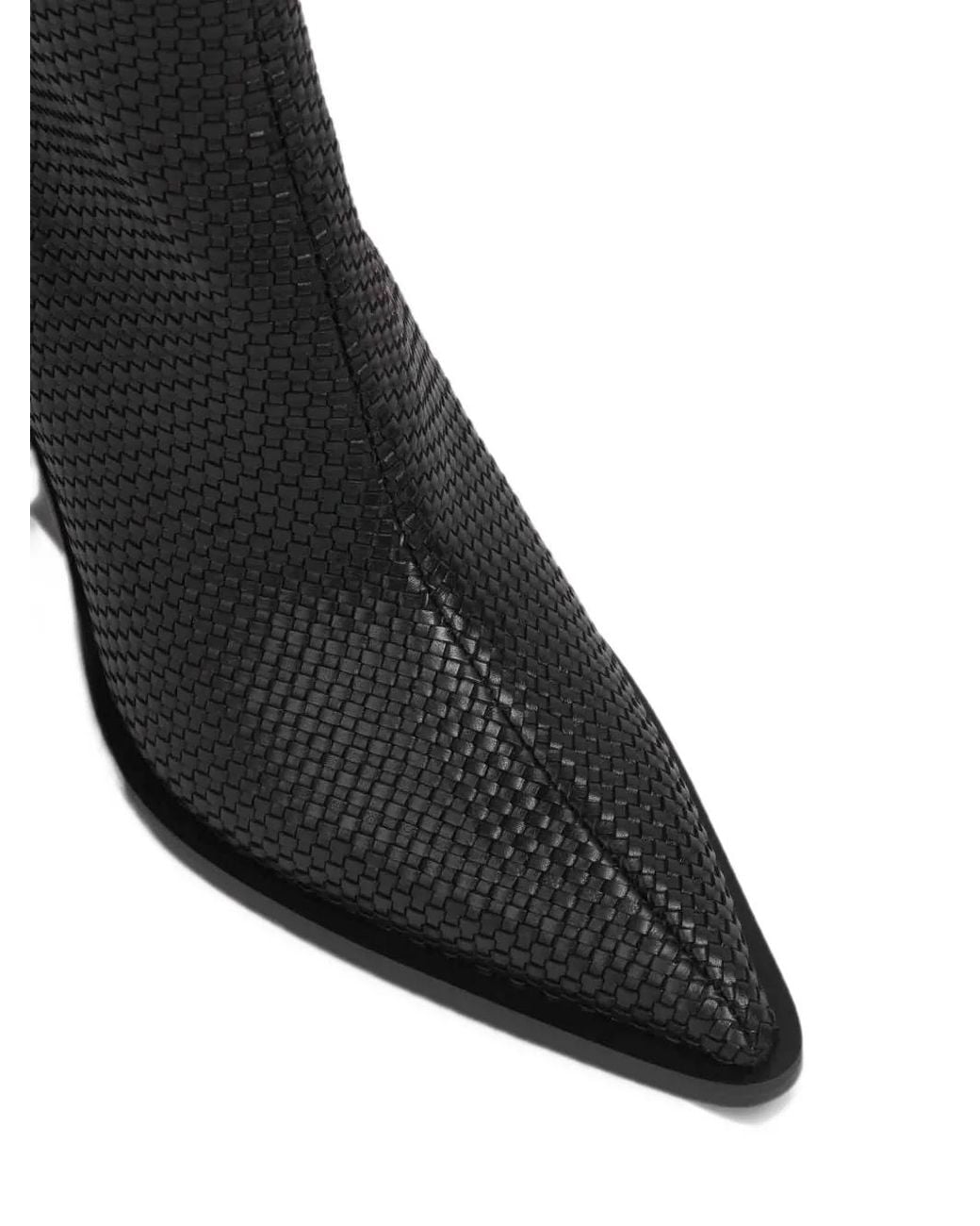 Souliers Martinez Black Woven Leather Ankle Boots
