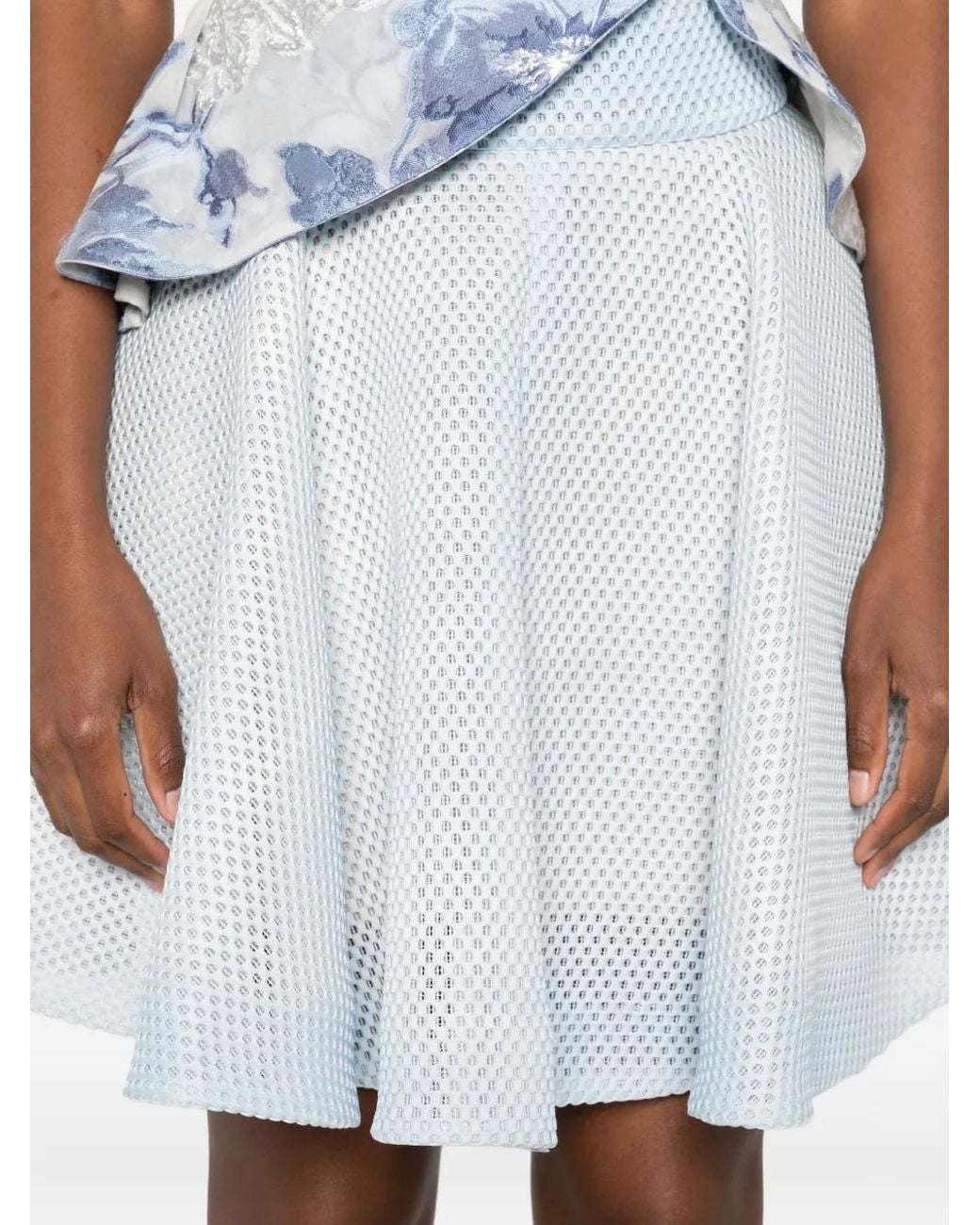 Gemy Maalouf White Mesh-Textured Flared Skirt