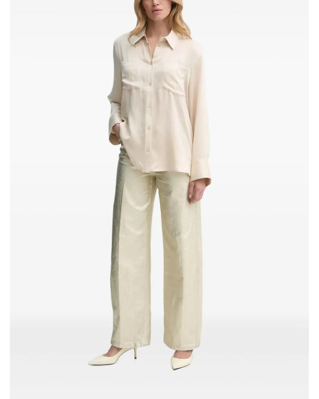 Gestuz Natural Pocket-Detail Satin Shirt
