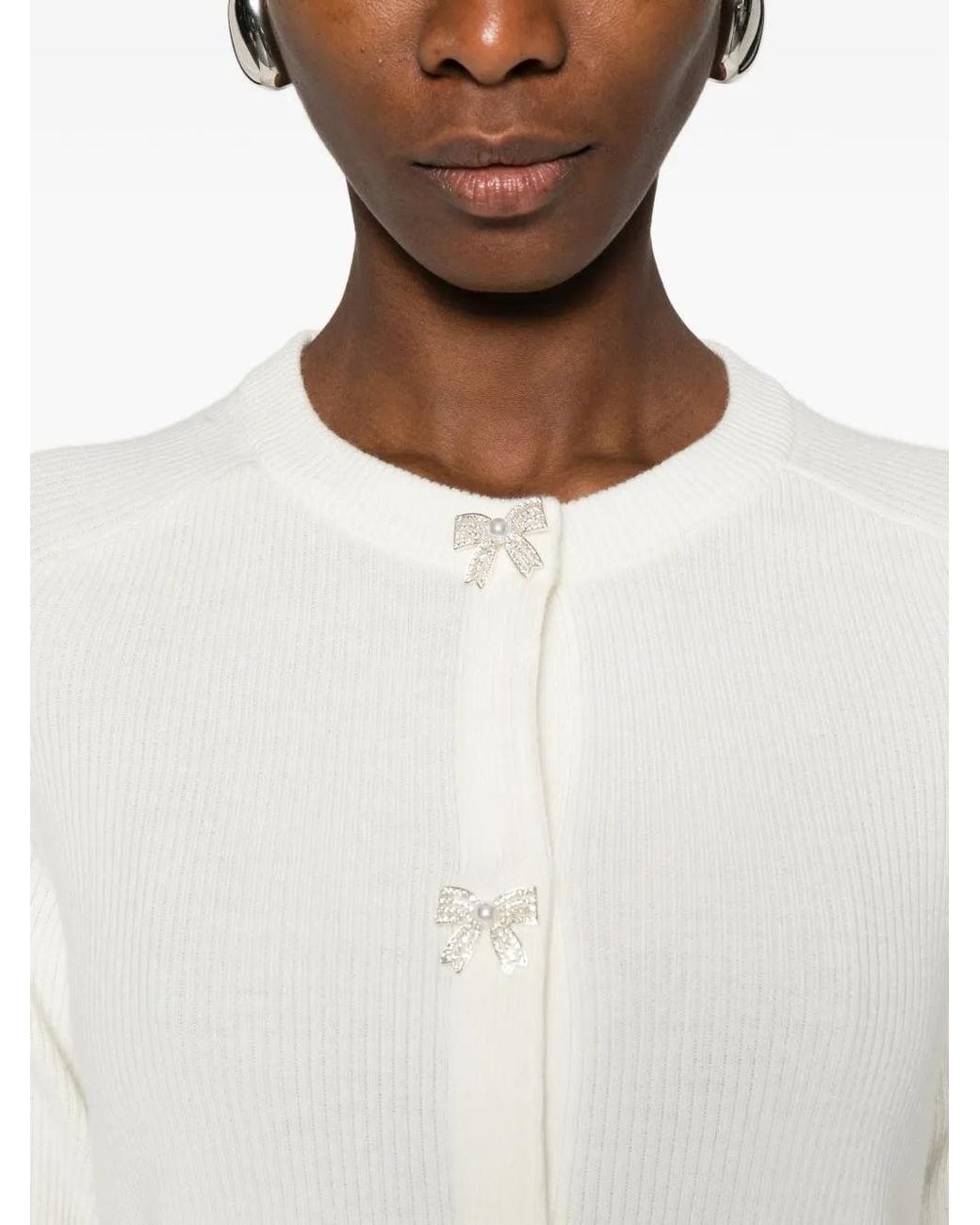 Maje White Jewelled Bow-Button Cardigan