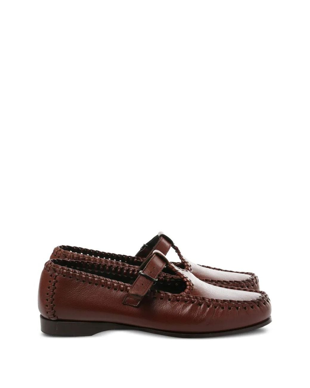 Hereu Brown Buckle Braided Shoes