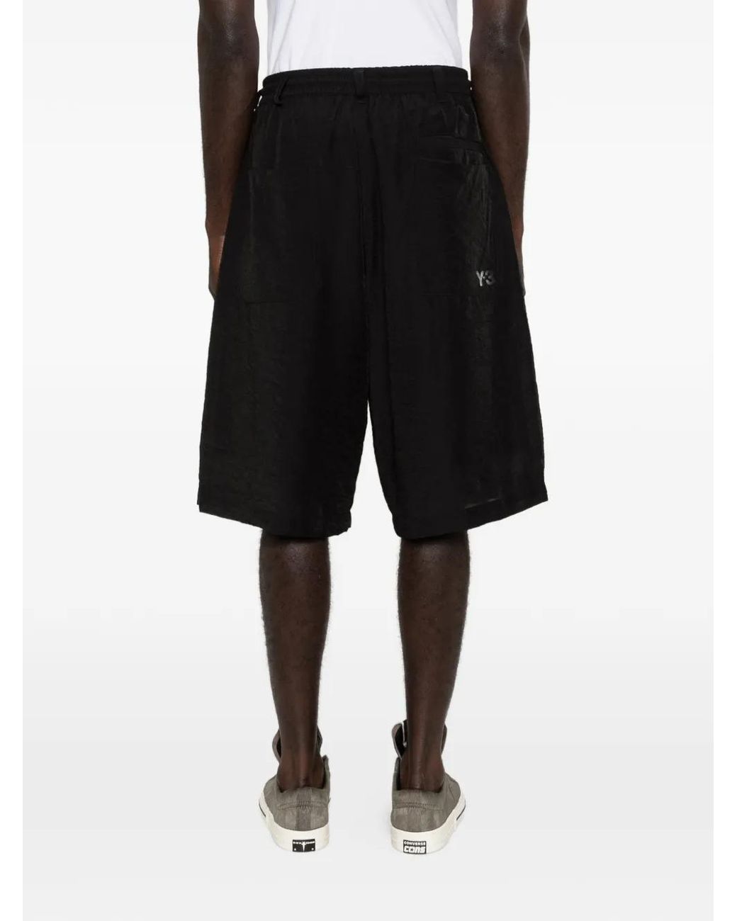 Y-3 Black Drawstring Pleated Shorts for men
