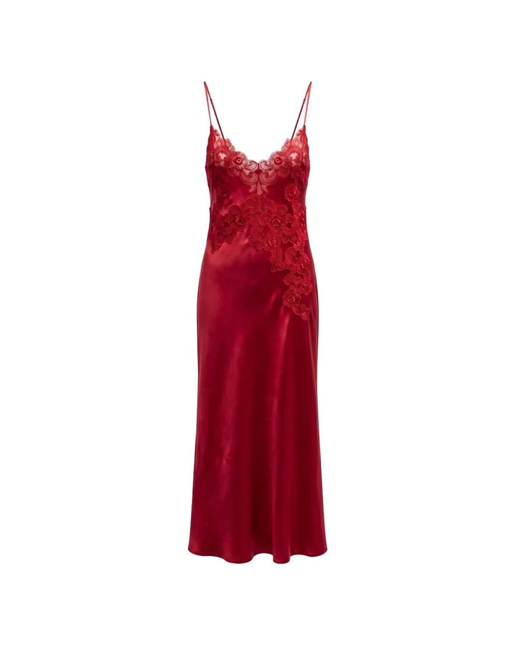 Loretta Caponi Red Grimilde Lace-Trimmed Silk Midi Dress
