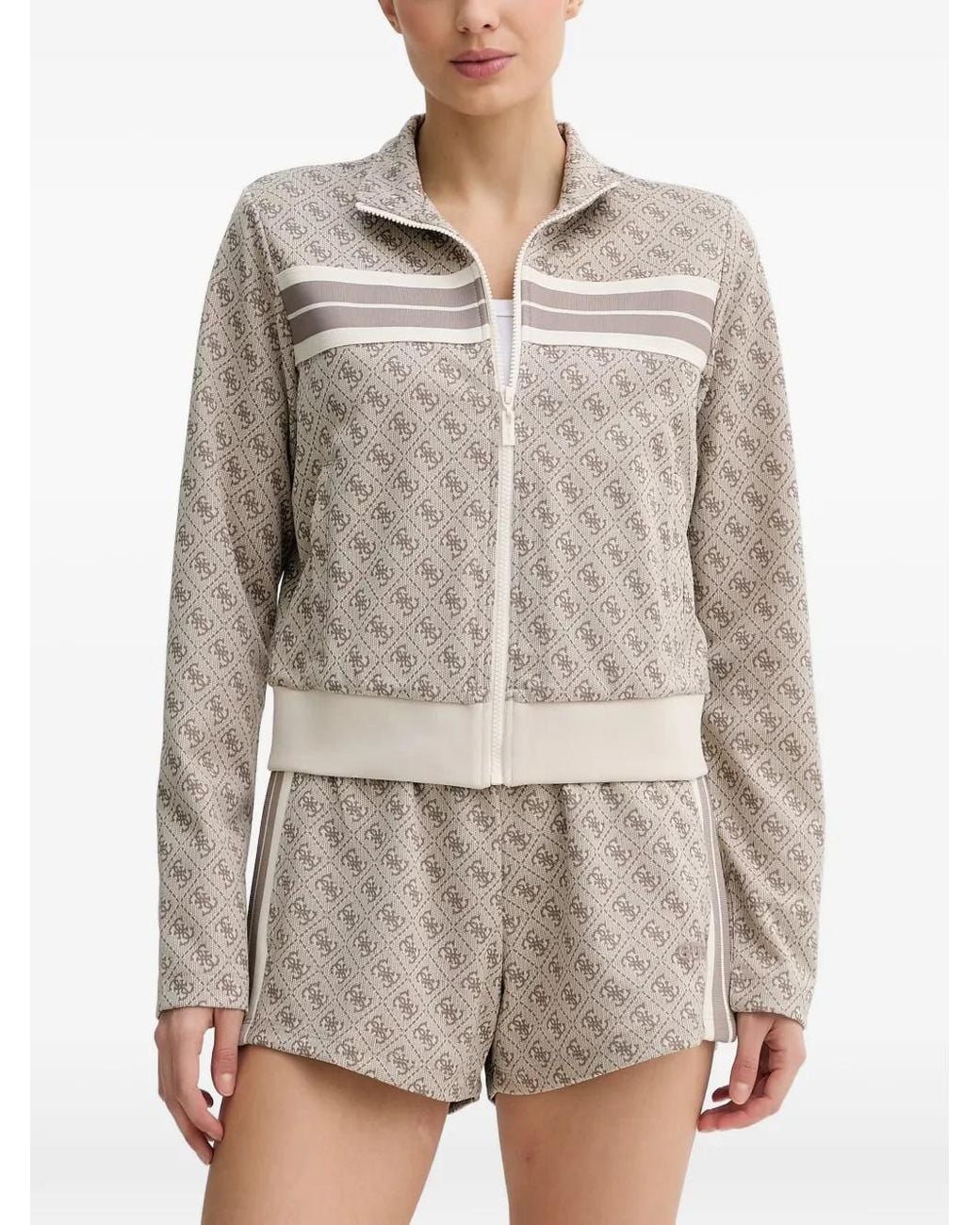 Guess Gray Monogram-Print Zip-Up Sweatshirt