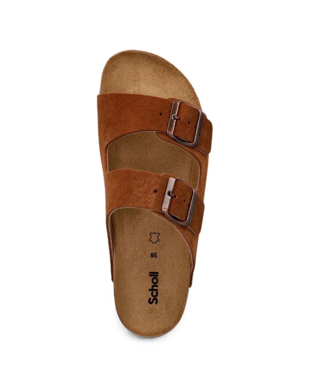 Scholl Brown Double Buckle-Strap Slides
