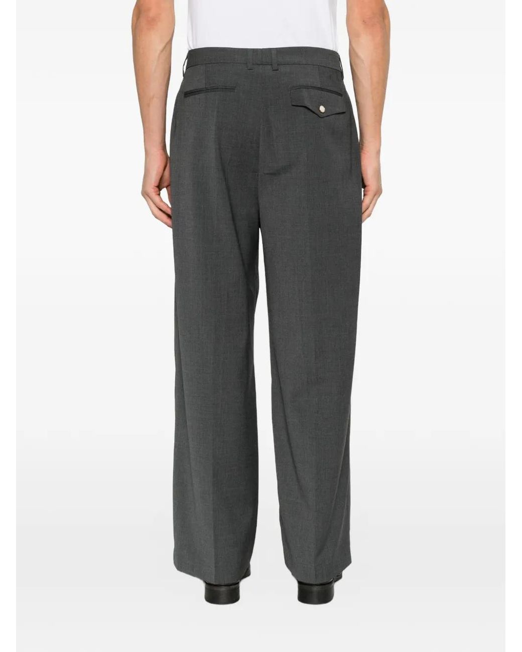 THESTROY Gray Pleated Wide-Leg Trousers for men