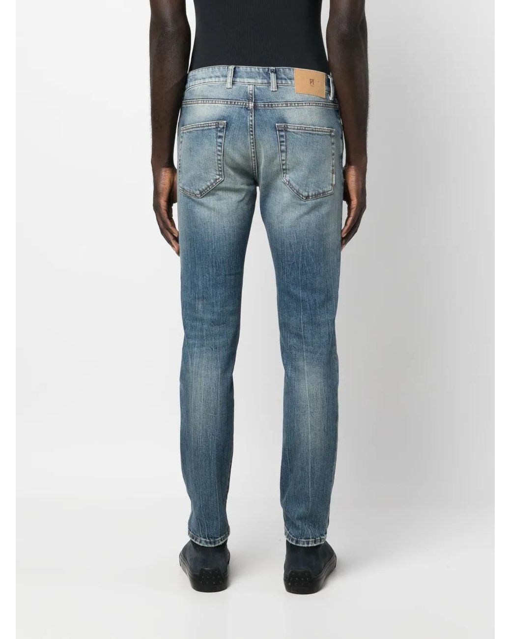 PT Torino Blue Logo-Patch Straight Leg Jeans for men