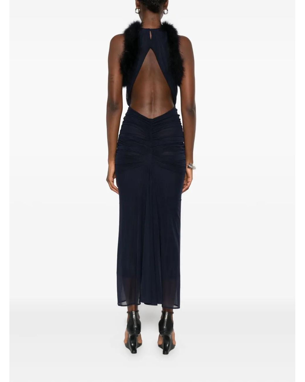 Mugler Blue Trimmed Ruched Dress