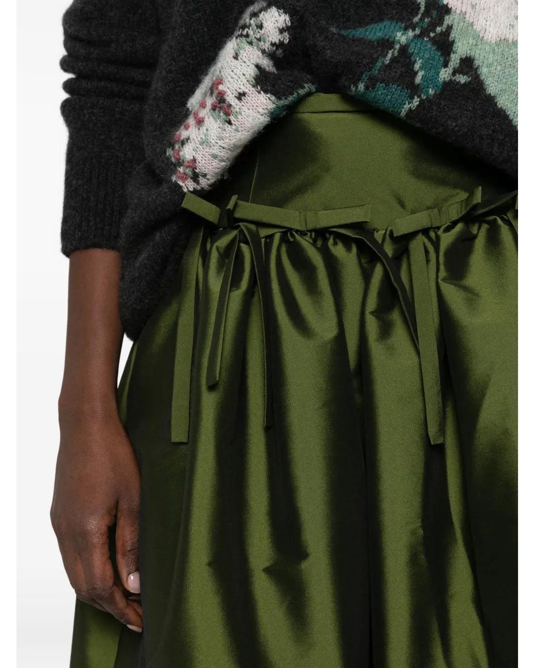 BERNADETTE Green Oscar Bow-Detailed Midi Skirt