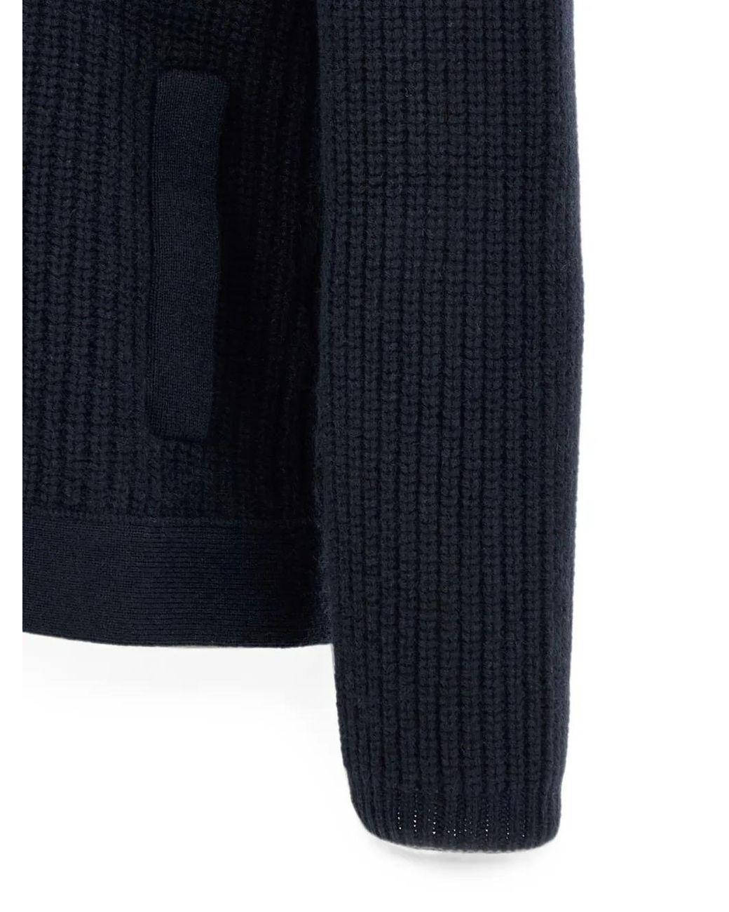 Brunello Cucinelli Blue Cashmere Half English Rib Mariner Cardigan for men
