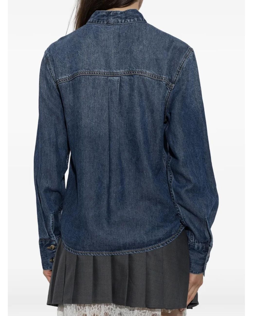 Self-Portrait Blue Tie-Neck Denim Shirt